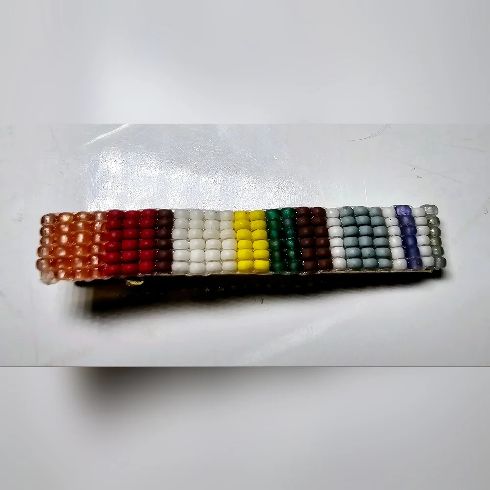 Multicolored seed Bead striped hair clip barrette, multicultural, eclectic,